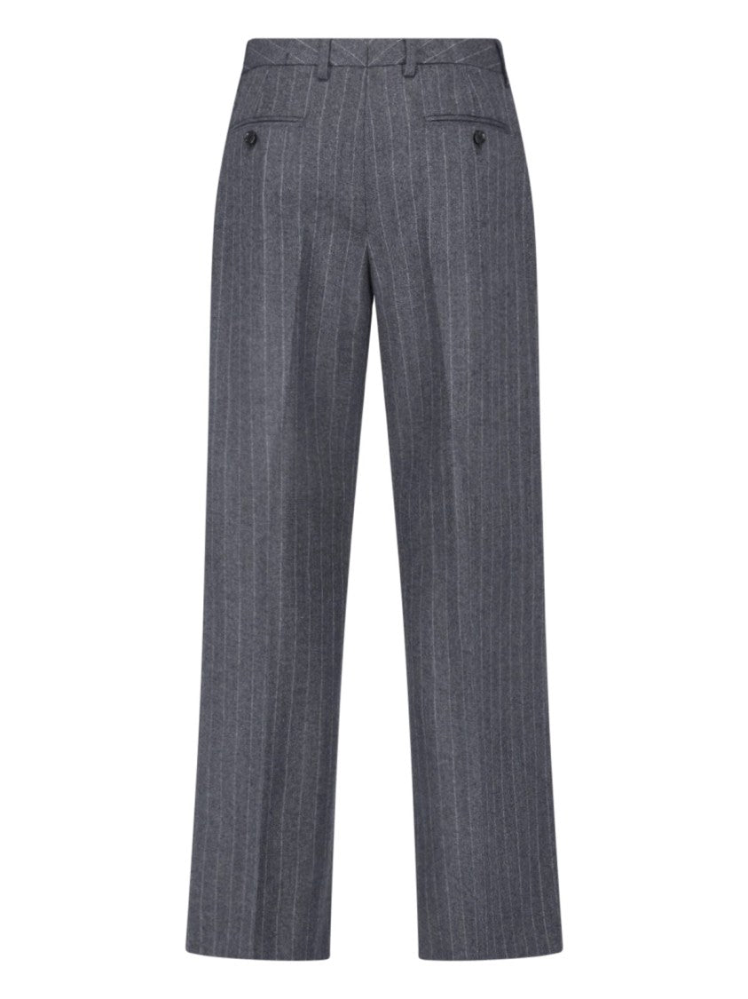 Lardini Grey Virgin Wool Pinstripe Straight-Leg Pants