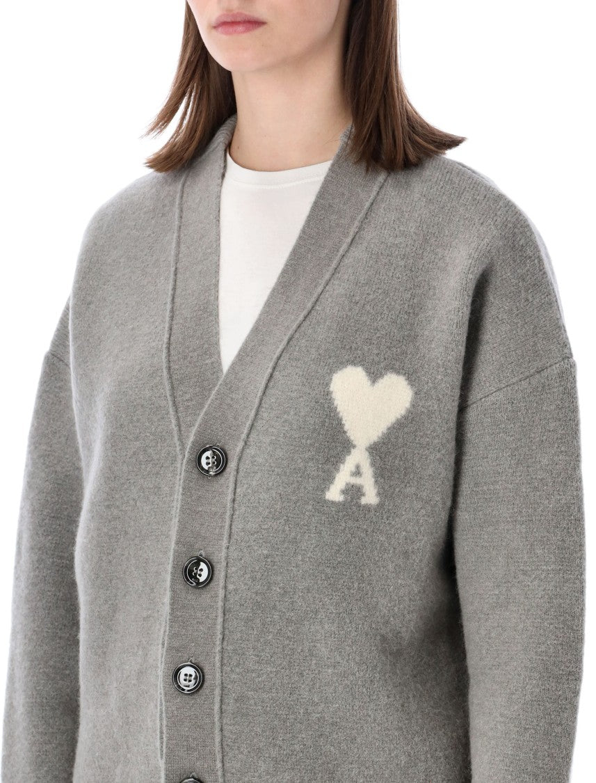 Ami Paris Fluid Alpaca Blend Cardigan With Intarsia Heart Logo