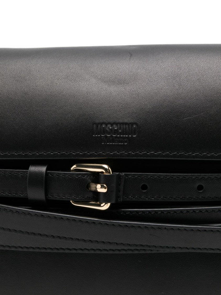 Moschino Black Structured Gold Buckle Silk Bag