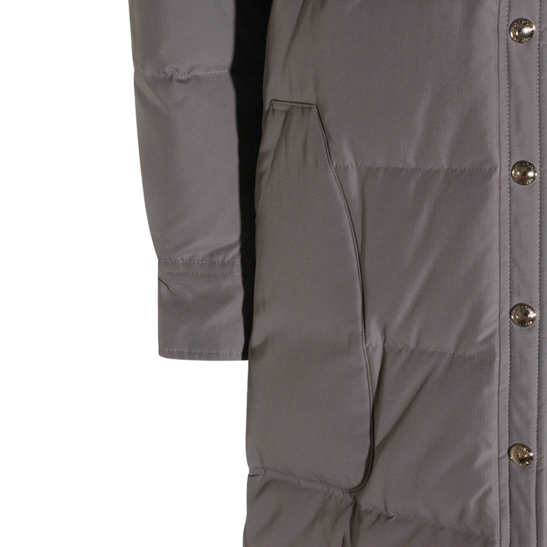 Thom Browne Quilted Grey Down Jacket With Iconic Sleeve Stripes