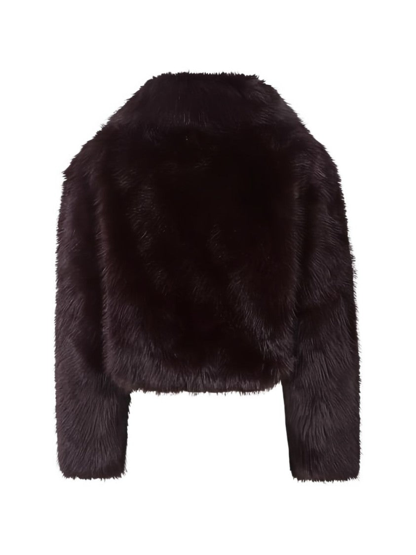 The Frankie Shop Black Cropped Zipper Classic Collar Faux Fur Coat