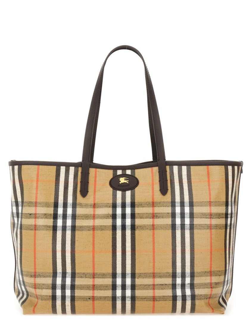 Burberry Beige Check Pattern Detachable Pouch Tote Bag