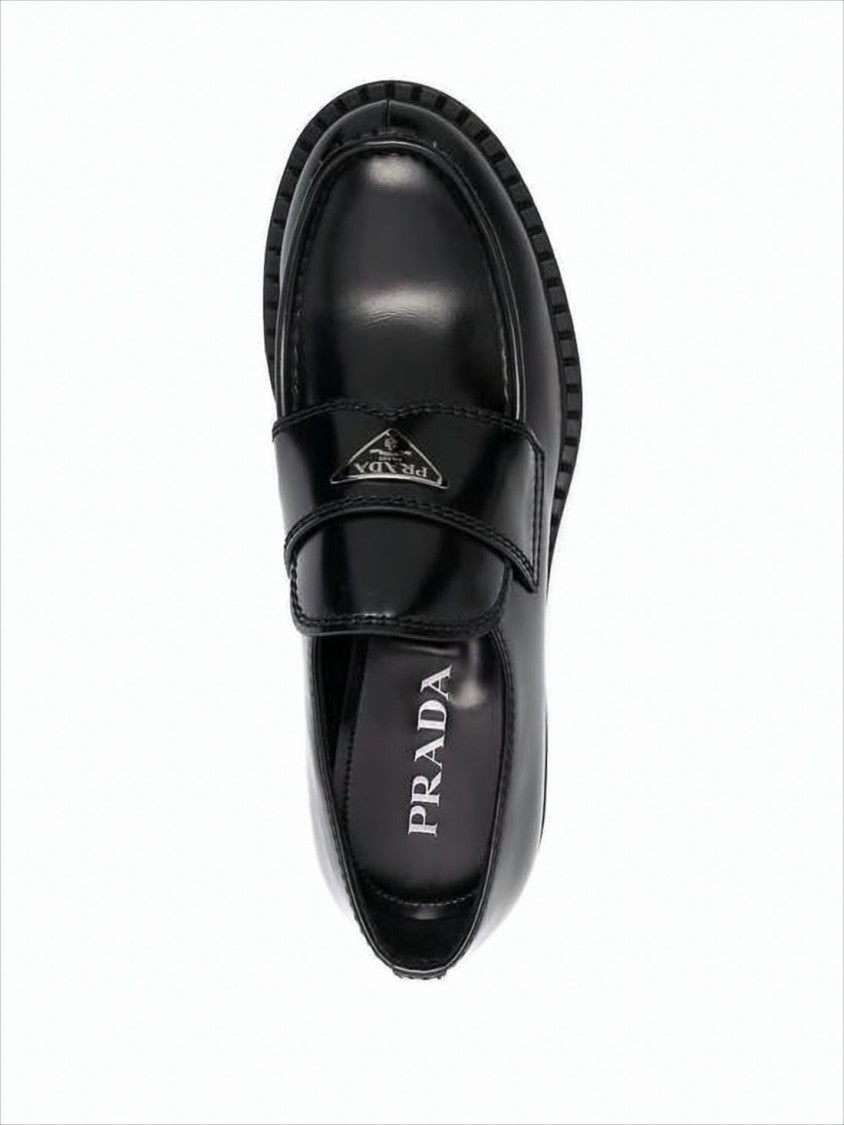 Prada Polished Black Calf Leather Loafers