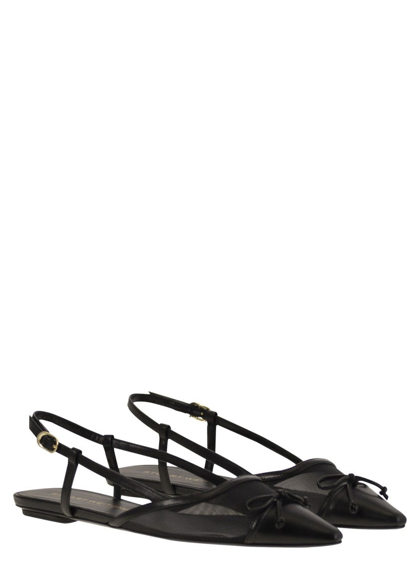 Stuart Weitzman Kitty - Leather And Transparent Fabric Slingback