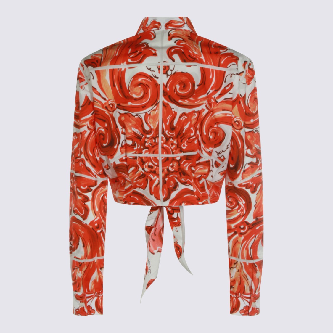 Dolce & Gabbana Cropped Baroque Print Shirt With Classic Collar