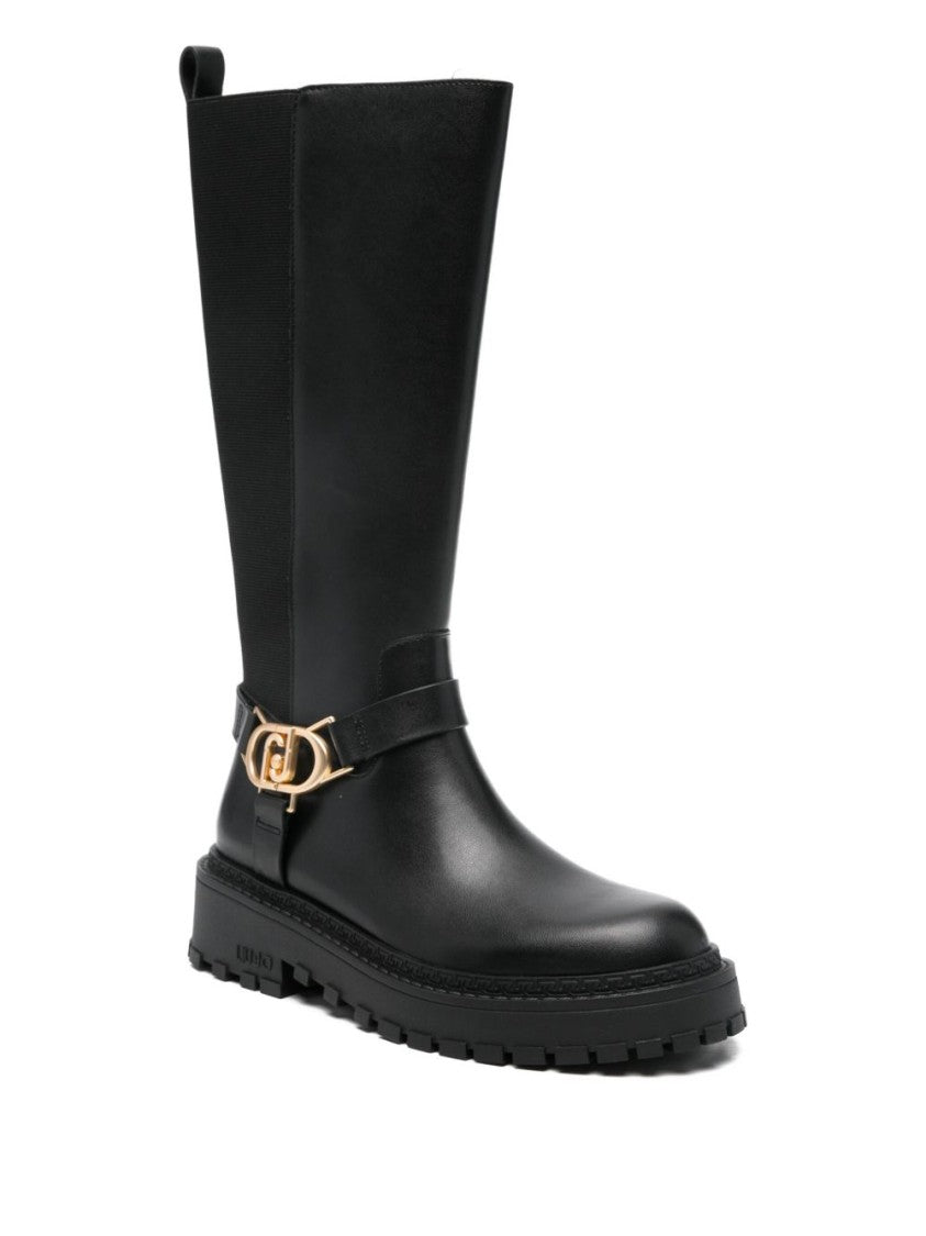 Liu Jo Mid-Calf Black Boots With Gold-Tone Buckle