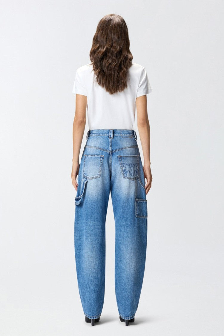 Pinko Blue Light-Wash Wide-Leg Cotton Utility Jeans