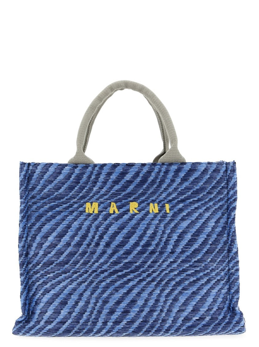 Marni Two-Tone Raffia Handbag With Embroidered Logo And Structured Design