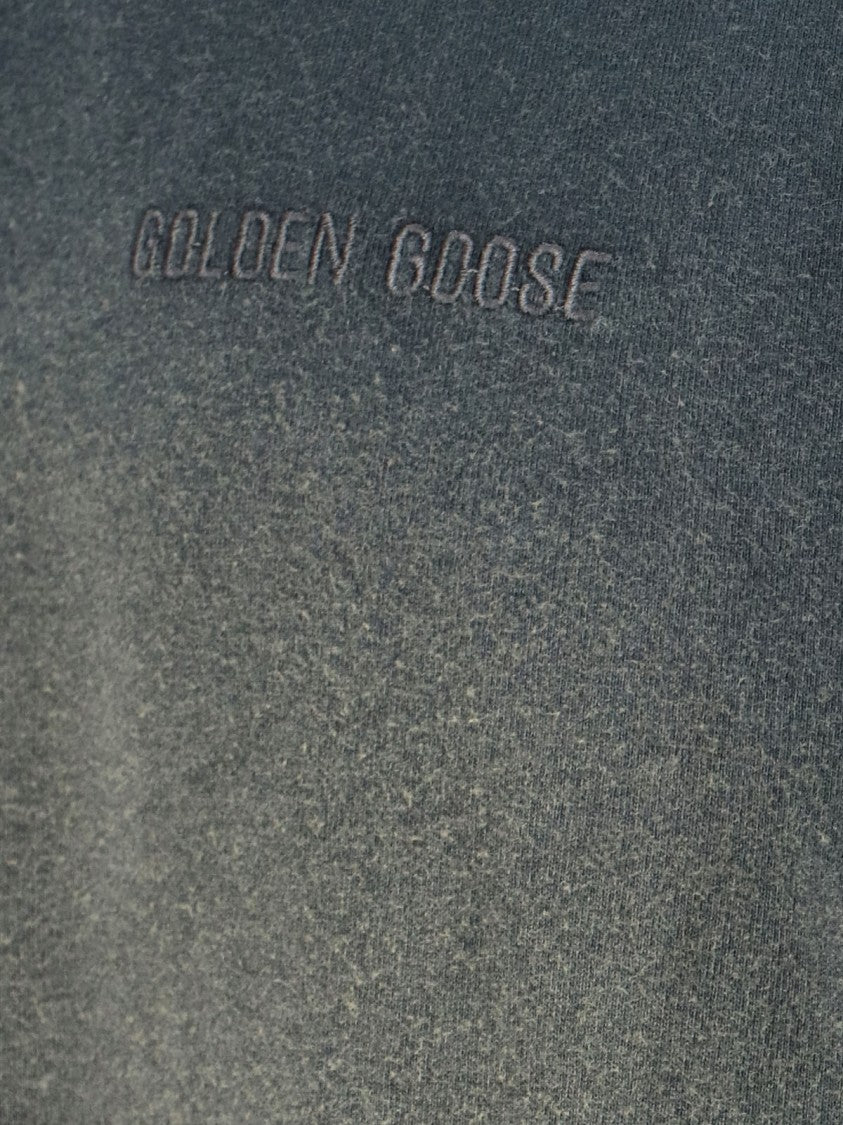 Golden Goose Worn-Finish Black Cotton T-Shirt With Ribbed Trims