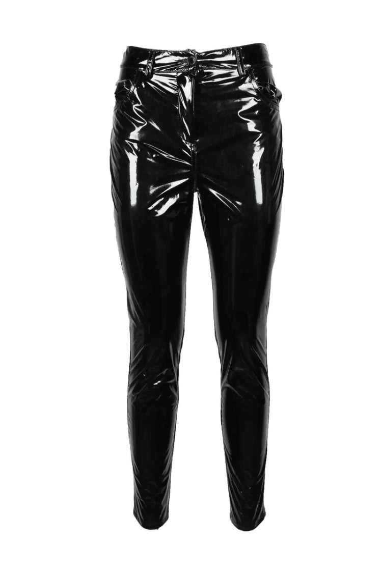 Aniye By Glossy Black Faux Leather Trousers With Mid-Rise Waist And Flexible Fit