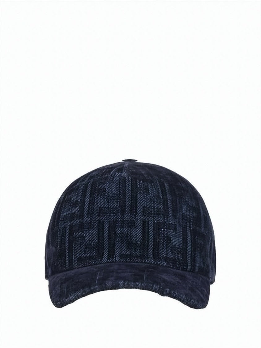 Fendi Structured Black Baseball Cap With Geometric Pattern