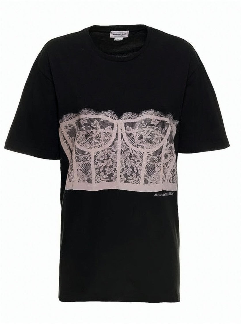 Alexander Mcqueen Short-Sleeved T-Shirt With Lace Corset Print