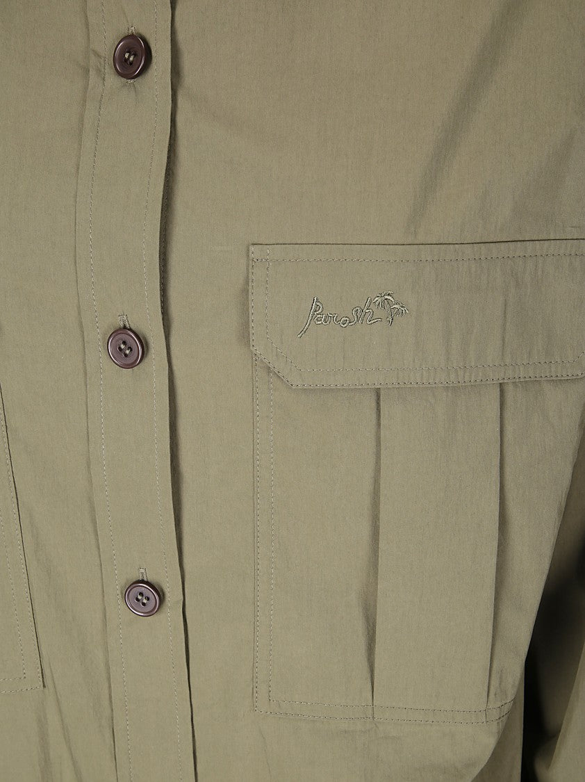 P.A.R.O.S.H. Olive Dresslong Sleeve Dress With Collar