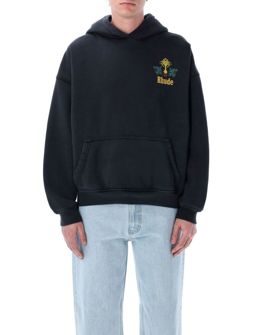 Rhude Vibrant Graphic Black Hoodie With Classic Kangaroo Pocket