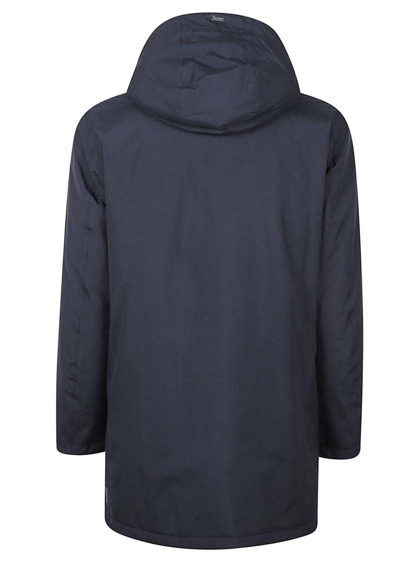 Herno Straight Silhouette Blue Casual Jacket With Hood