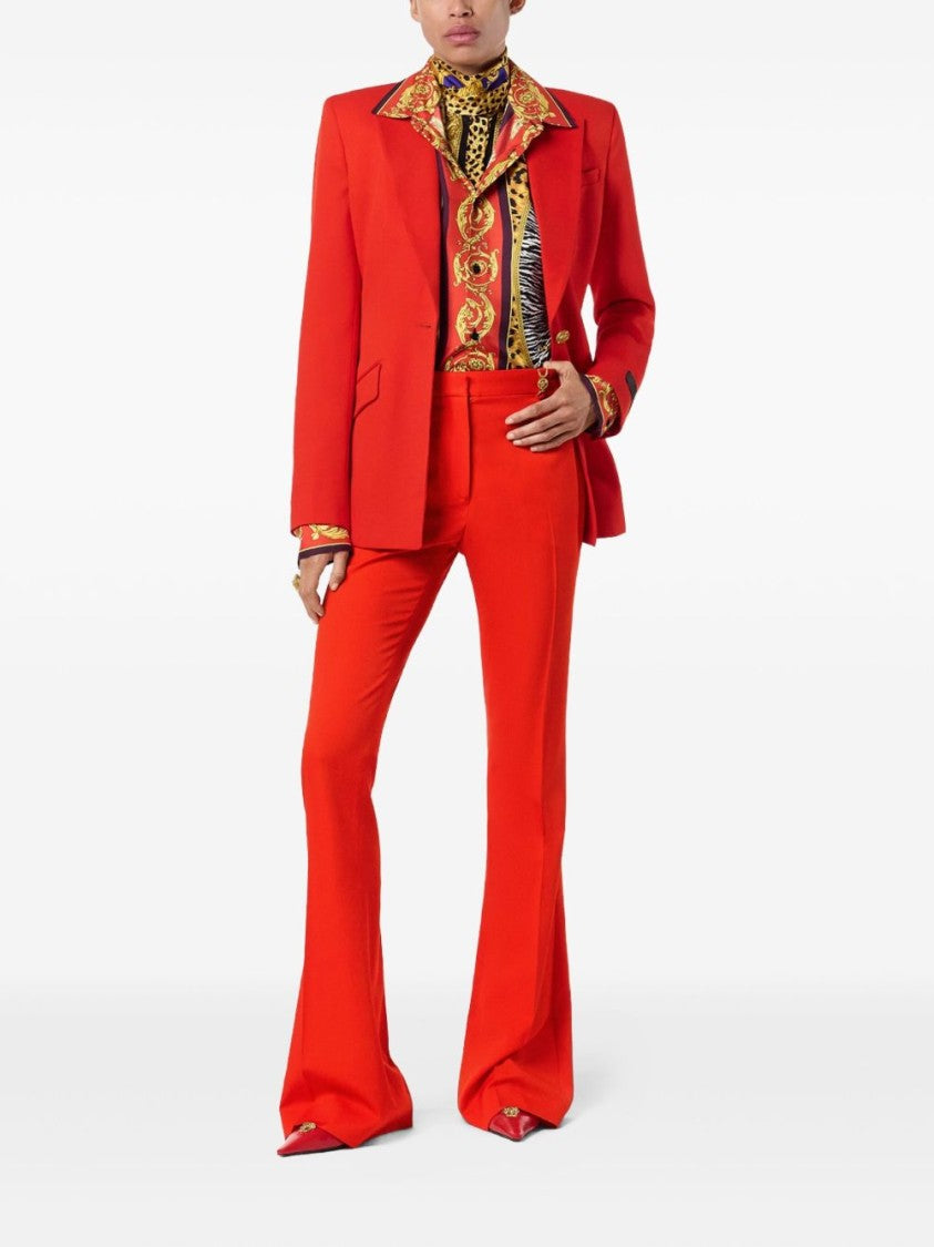 Versace High-Waisted Flared Trousers In Bold Red