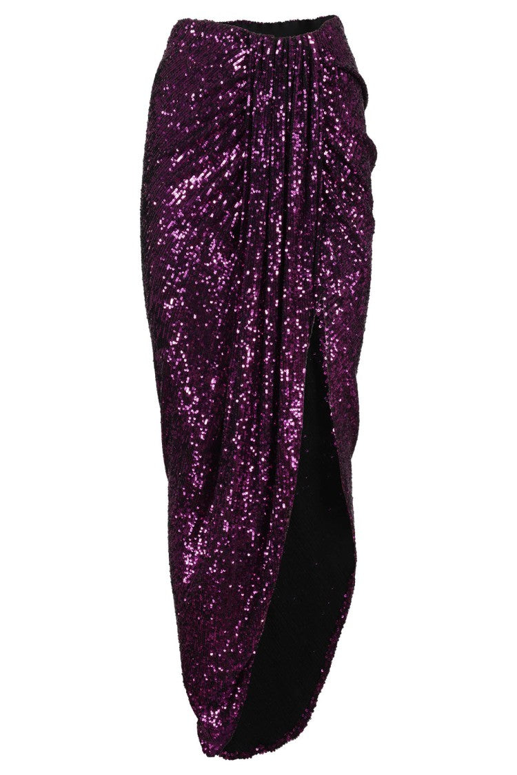 Nervi Sequined Purple Midi Skirt With Front Knot