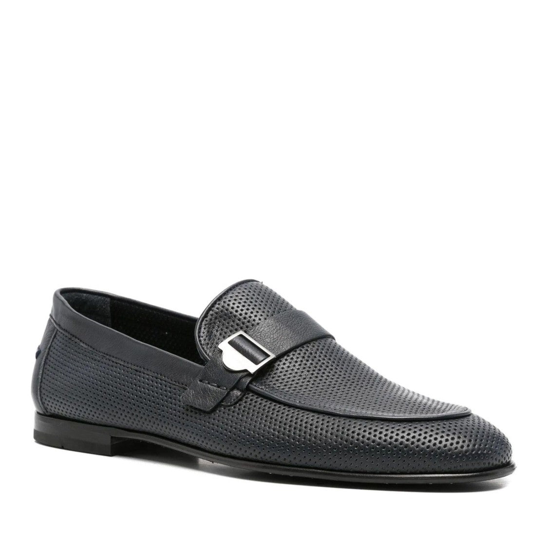 John Harrison Blue Perforated Leather Buckle Loafers