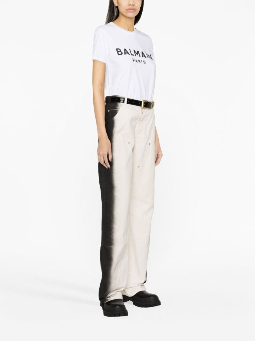 Balmain White Black Button Detail Logo Top
