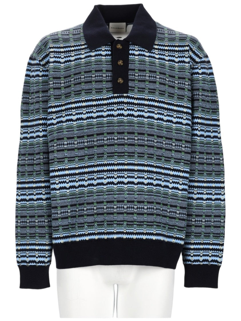 Drôle De Monsieur Textured Striped Knitted Polo Shirt