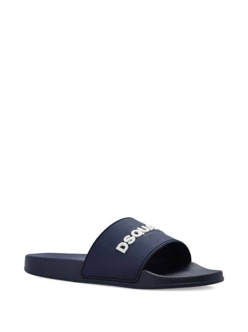 Dsquared2 Navy Blue Logo Lettering Flat Sandals