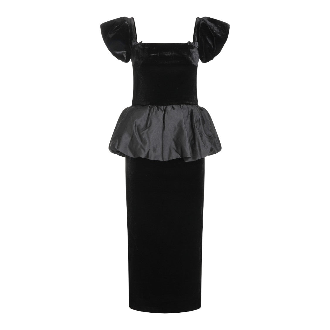 Self-Portrait Fitted Square Neck Puffed Sleeve Midi Dress