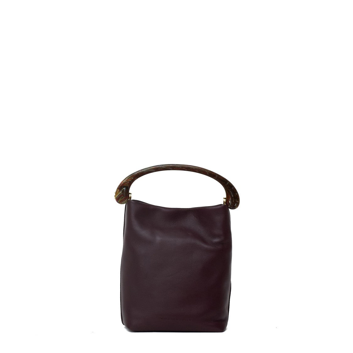 Dries Van Noten Burgundy Leather Shoulder Bag With Resin Handle
