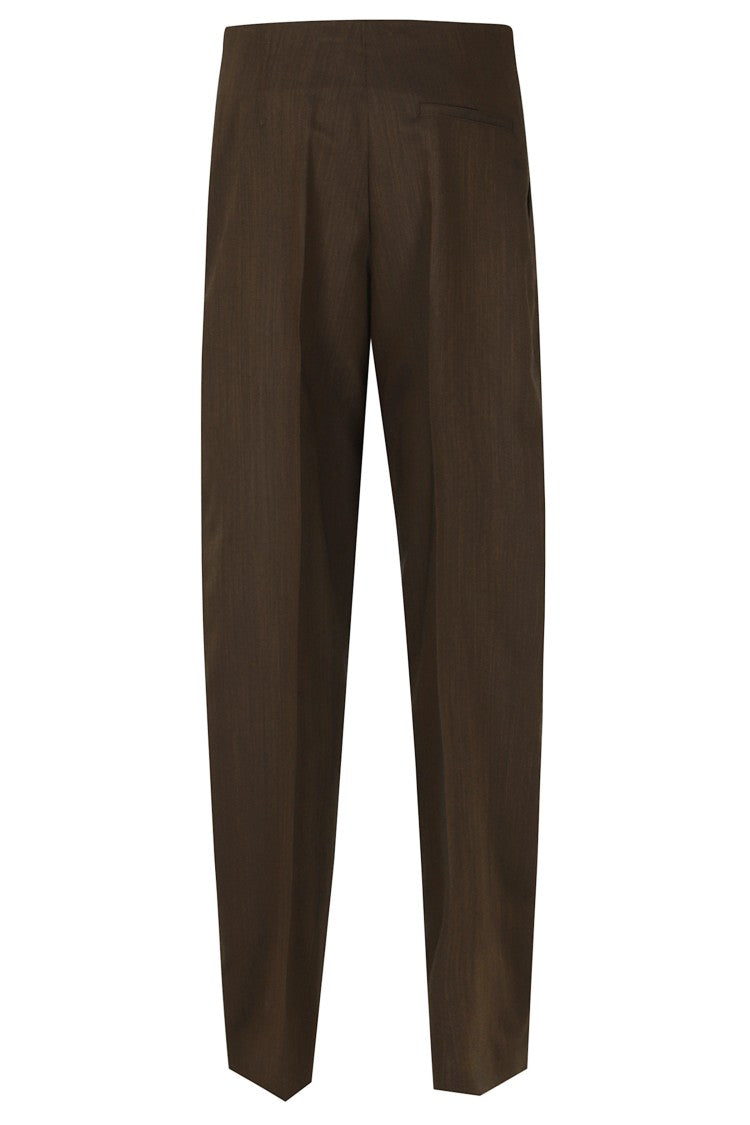 Alberta Ferretti Brown Tailored Side Zip Viscose-Blend Straight-Leg Trousers