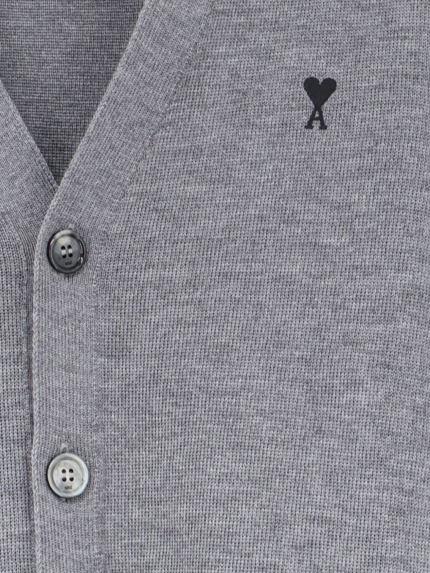 Ami Paris Button-Up Cardigan Sweater With V-Neckline And Ribbed Cuffs