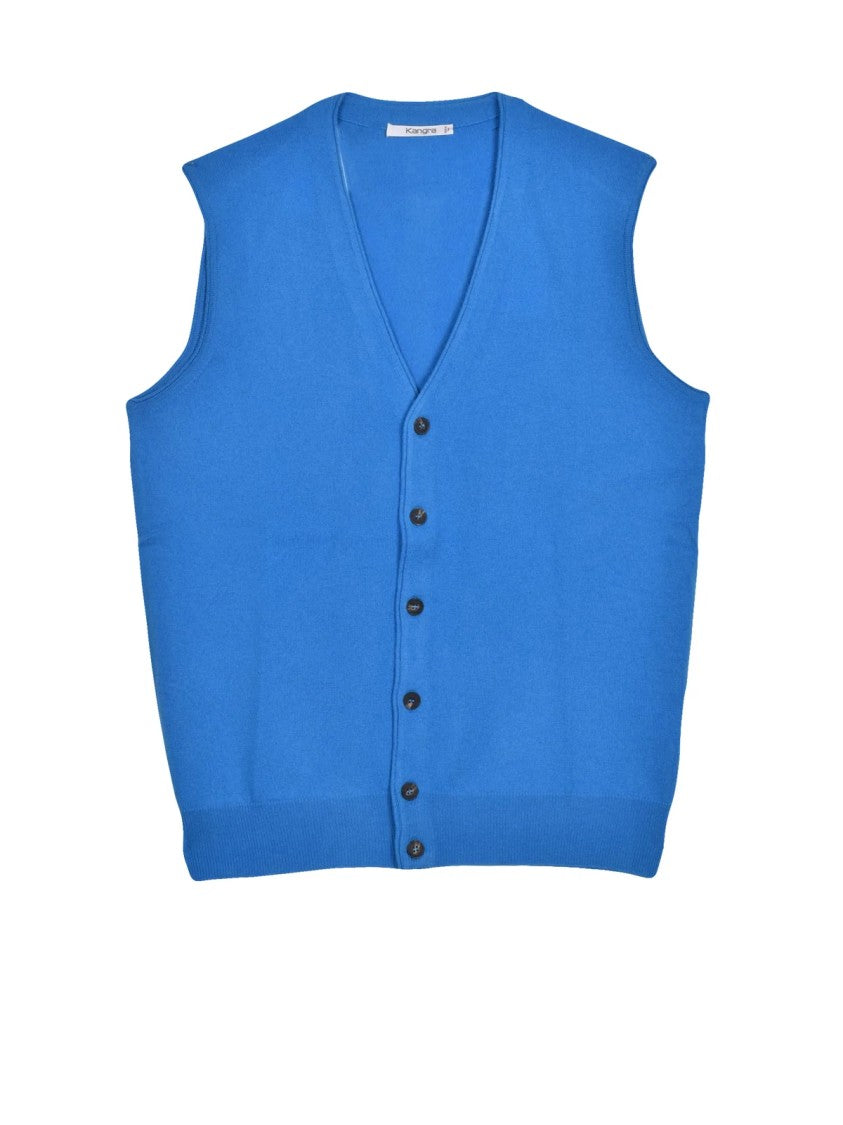 Kangra Light Blue Merino Wool Vest With Ribbed Edges And Button Closure