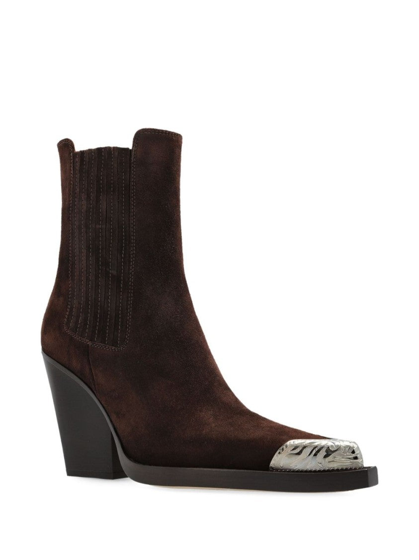 Paris Texas Pointed-Toe Silver-Cap Silk-Nylon Ankle Boots