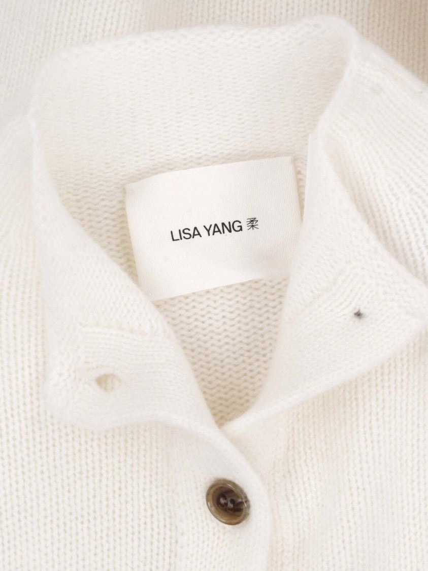 Lisa Yang Cropped Ribbed Button-Up Knit Sweater