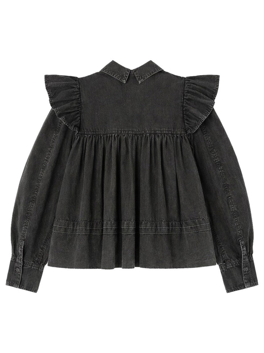 Ganni Black Puffed Padded Organic Cotton Blouse