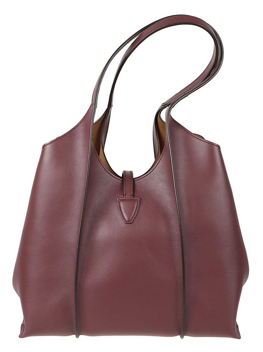 Tod's Burgundy Calfskin Tote Bag With Metallic Closure