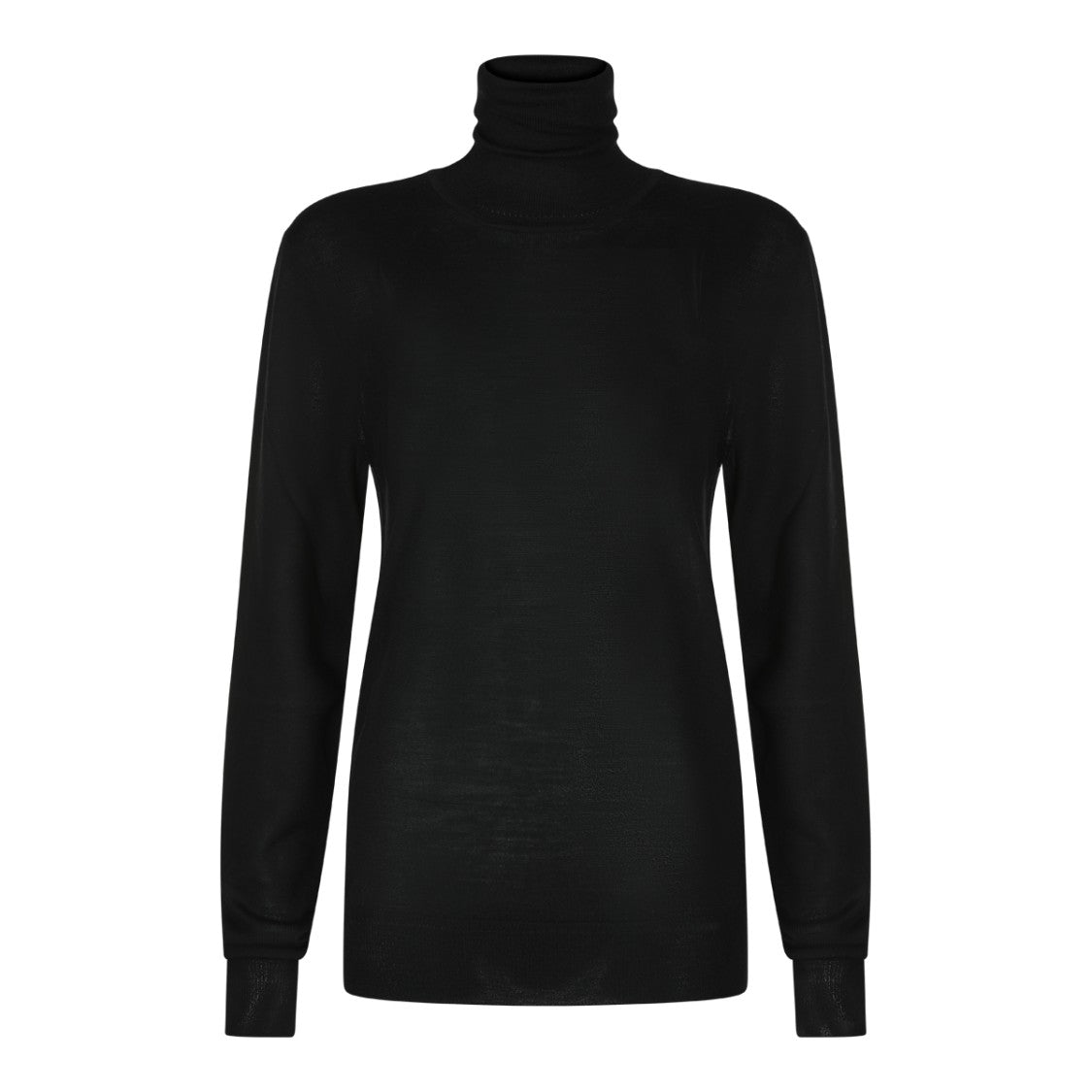 Saint Laurent High Collar Black Wool Knit Sweater With Ribbed Cuffs