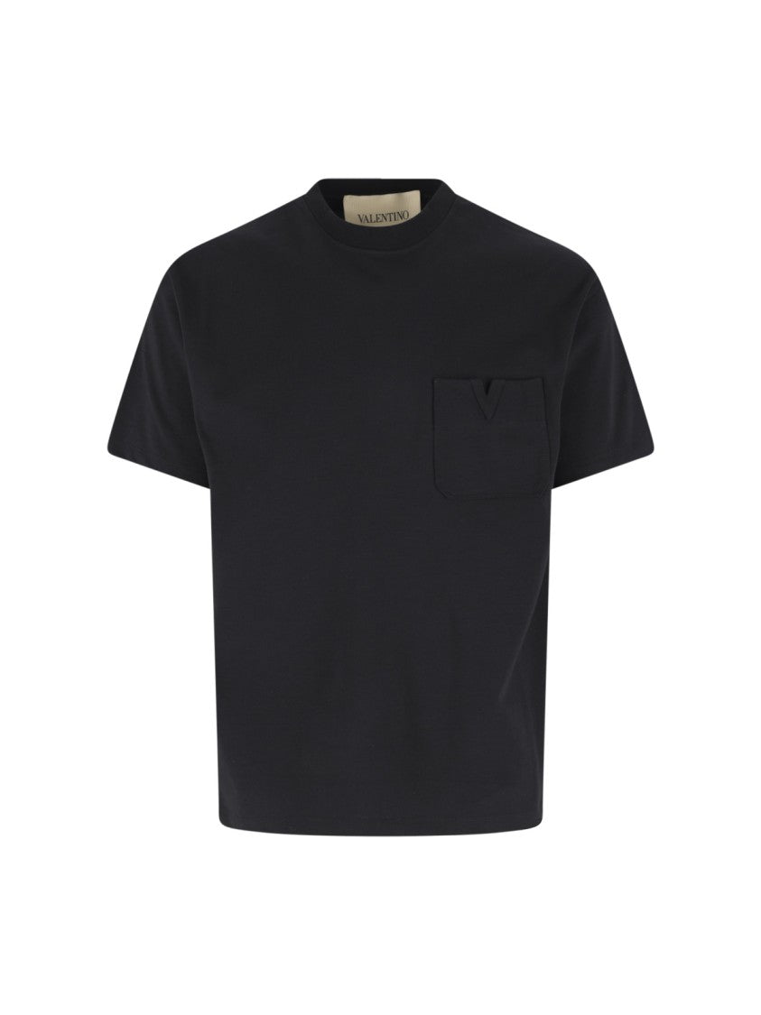 Valentino Black V Detail Minimalist Cotton T-Shirt