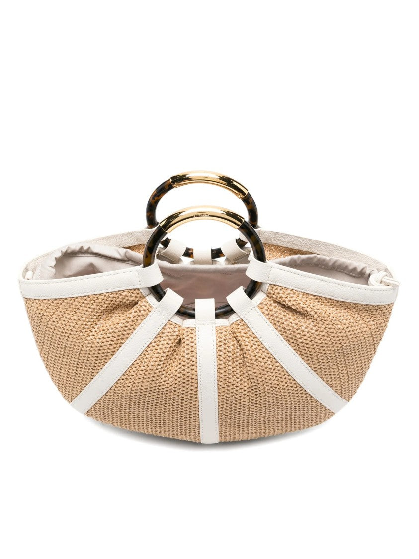 Coccinelle Shell Semi-Circular Straw Leather Trim Handbag