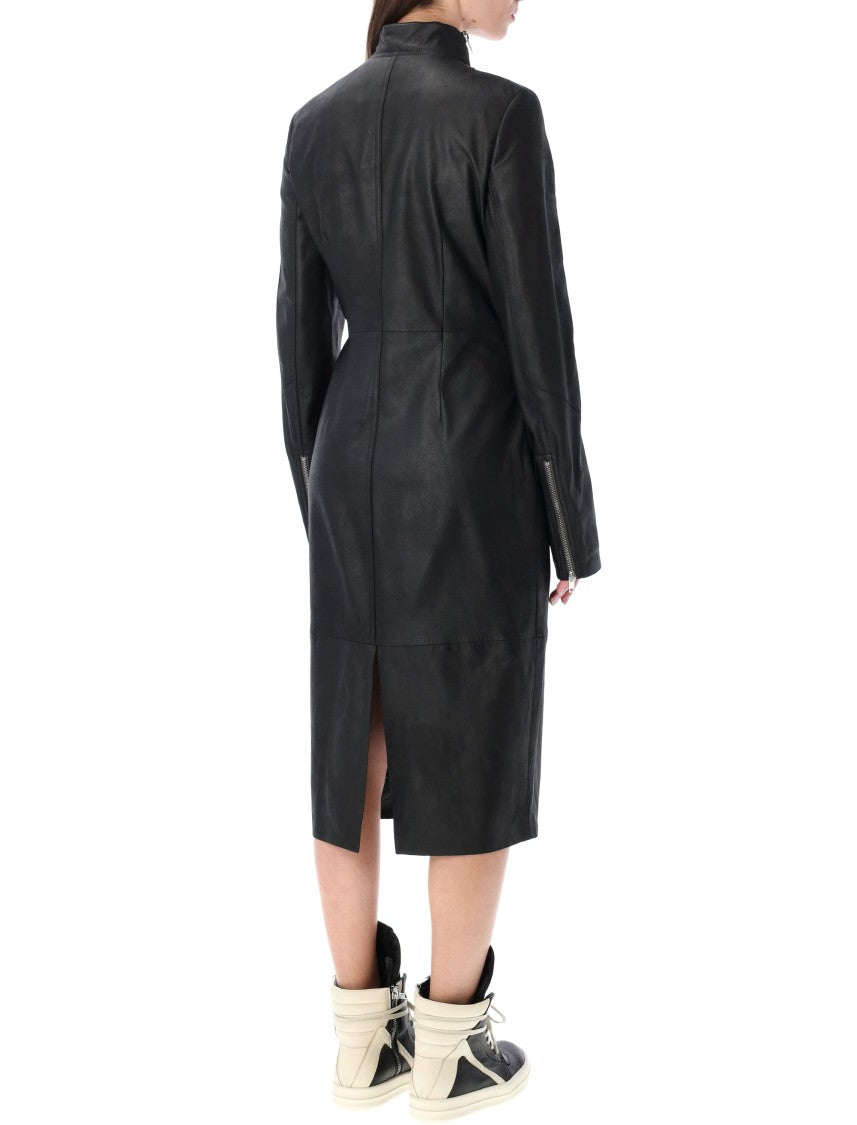 Rick Owens Gary Matte Black Leather Coat
