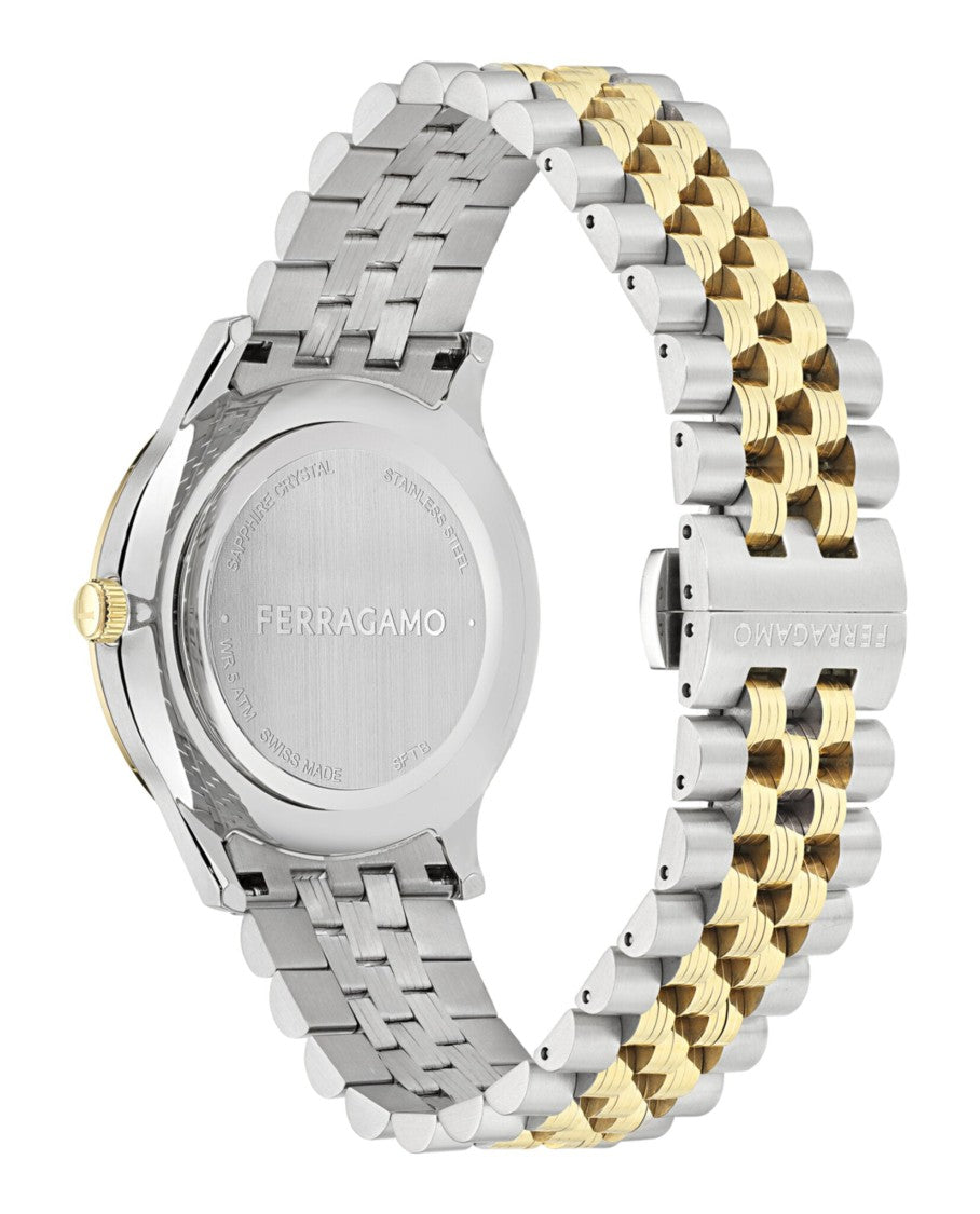Ferragamo Two-Tone Bracelet Watch With Green Sunray Dial