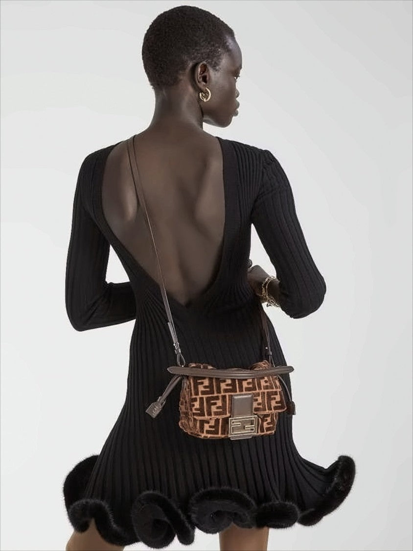 Fendi Textured Brown Shoulder Bag