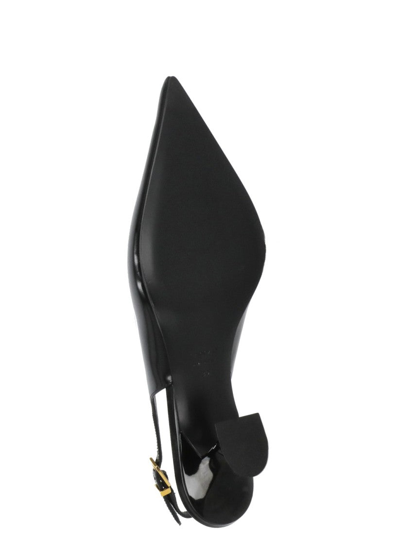 Lanvin Pointed Toe Slingbacks With Gold Strap And Spool Heel