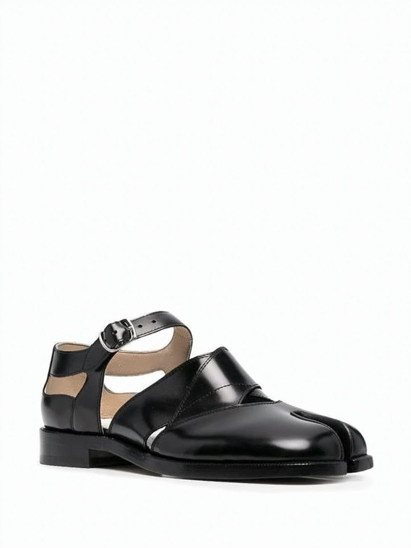 Maison Margiela Split-Toe Black Calfskin Sandals With Ankle Buckle Strap
