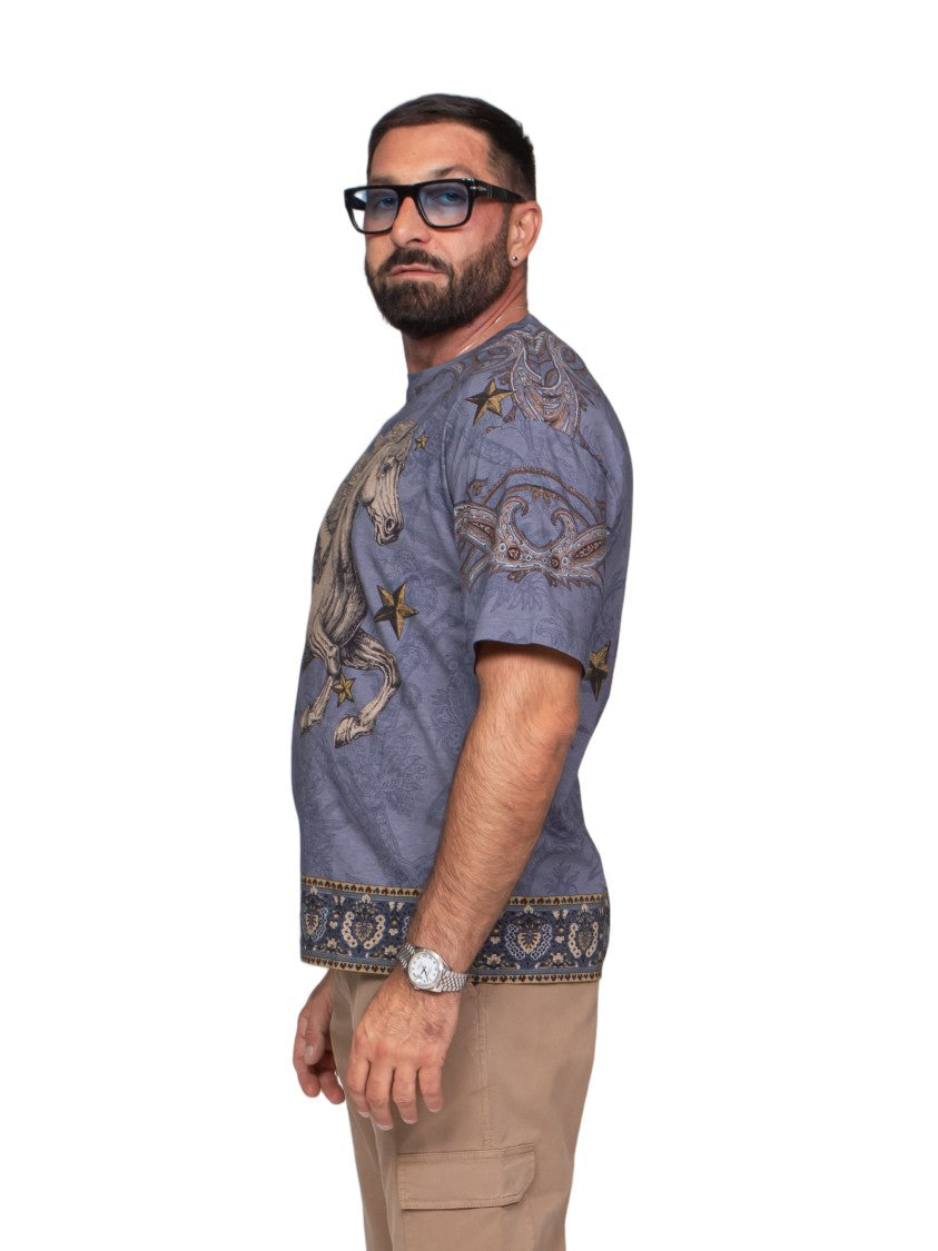 Etro Blue Soho Winged Horse Graphic T-Shirt