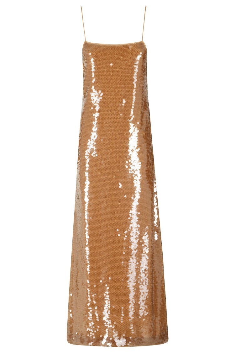 Alberta Ferretti Sequin-Embellished Spaghetti Straps Midi Dress