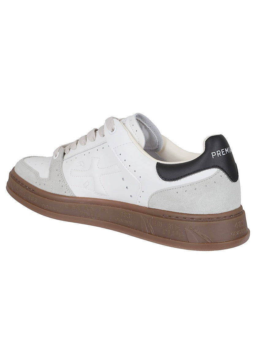 Premiata Perforated Leather Low-Top Sneakers With Suede Inserts