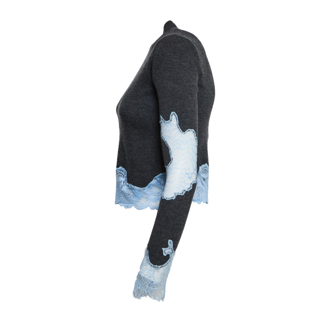 Self-Portrait Grey Contrast Lace Jumper With Delicate Appliqué