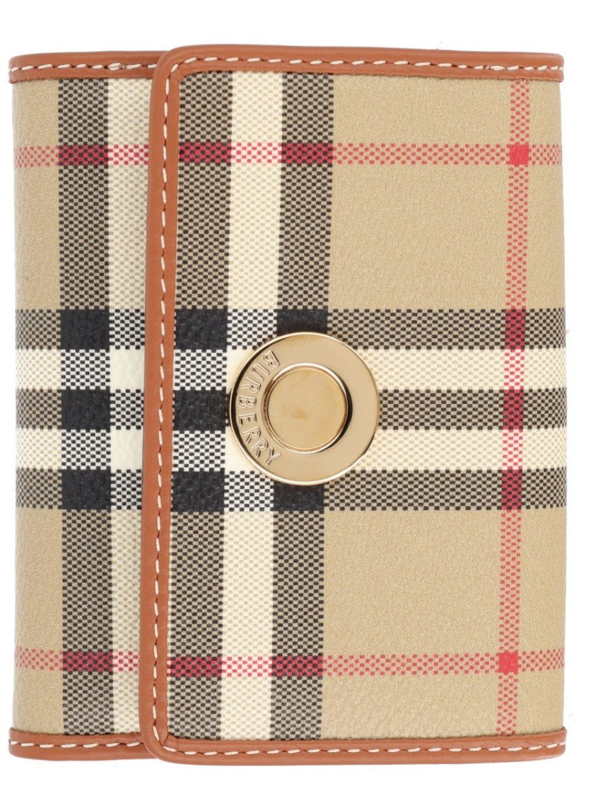 Burberry Beige Check Leather Trim Wallet