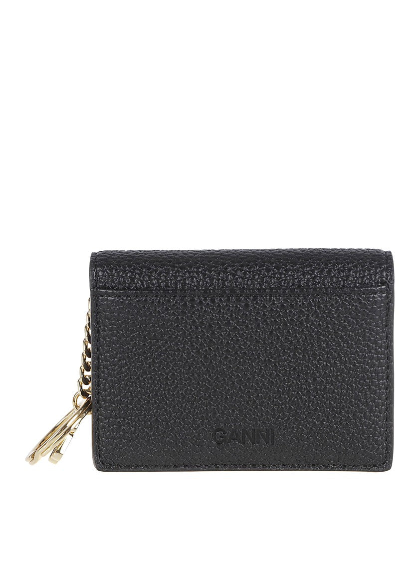 Ganni Compact Black Grained Wallet