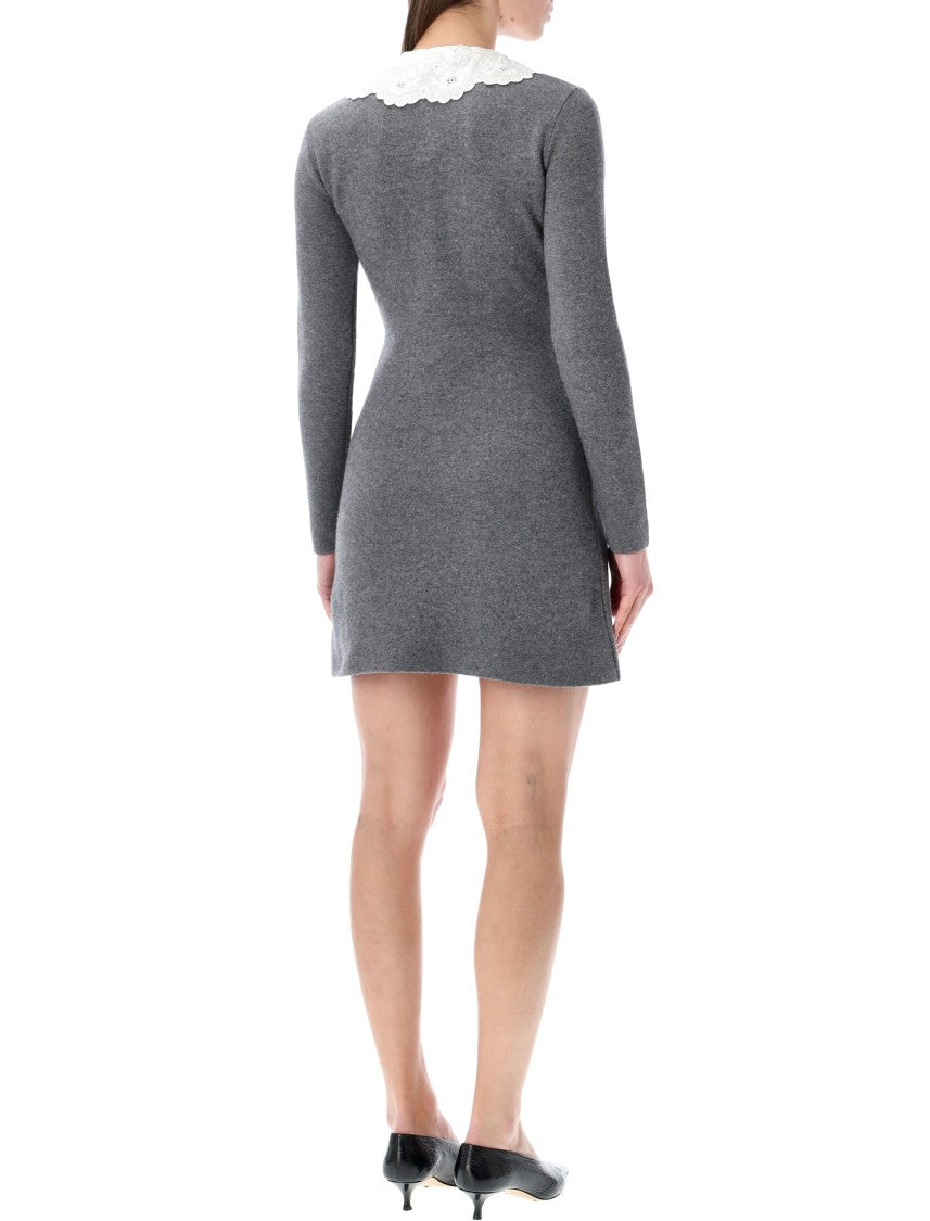 Self-Portrait Sangallo Collar Cotton Cashmere Mini Dress