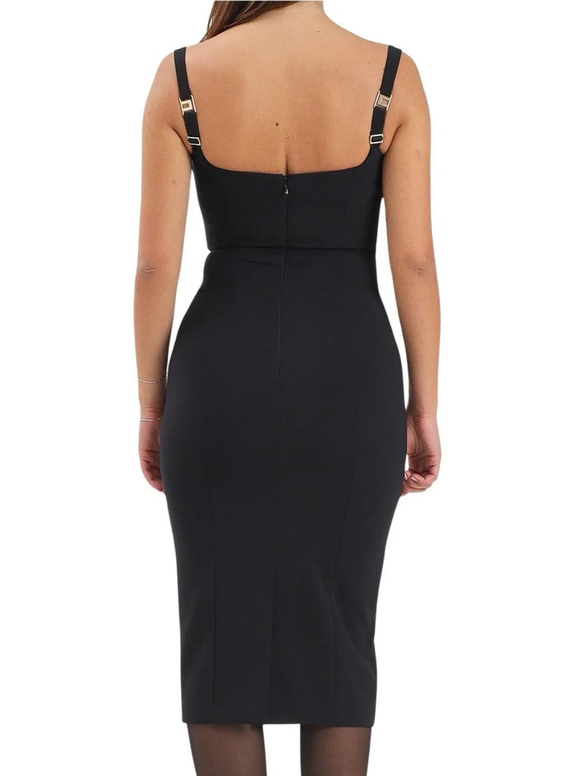 Elisabetta Franchi Longuette Sheath Dress With Embroidered Bra Neckline